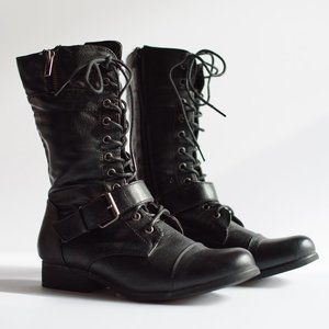 Black Madden Girl lace up heeled boots
